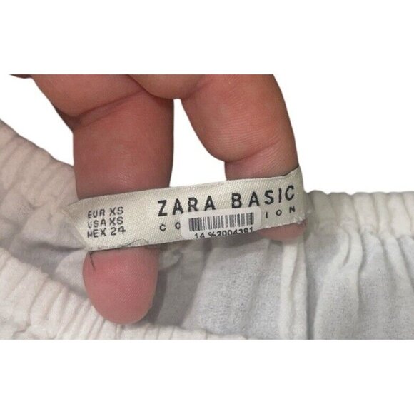 ZARA BASIC Women's XS Embroidered Blouse White with Blue Off-the-Shoulder - Picture 6 of 10